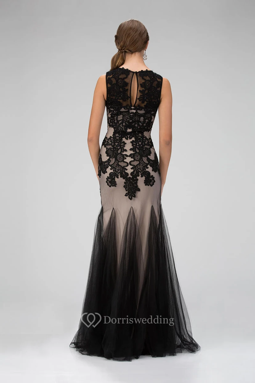 Sheath Scoop-Neck Sleeveless Tulle Illusion Dress With Appliques view 2