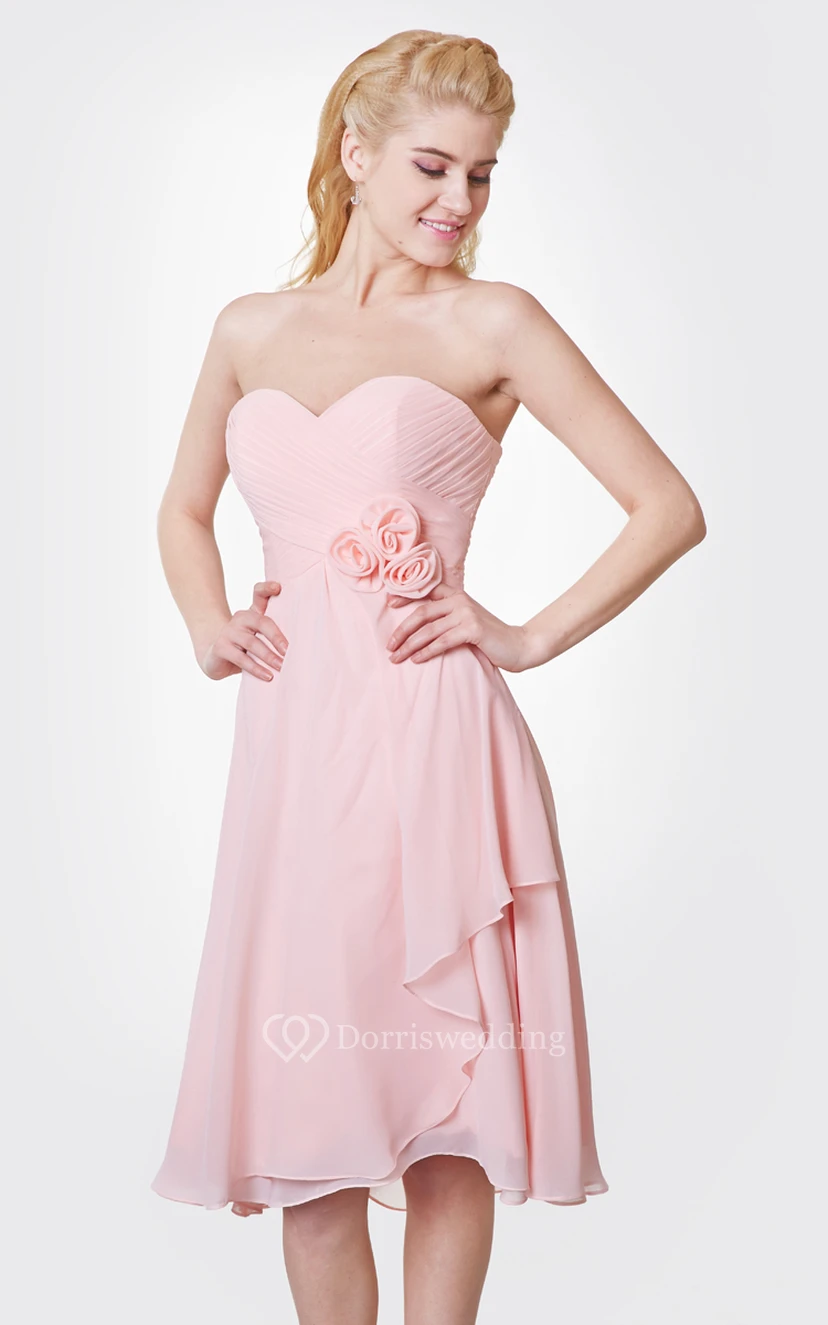 Sweetheart High Low A-line Chiffon Dress With Flowers and Side Draping view 4
