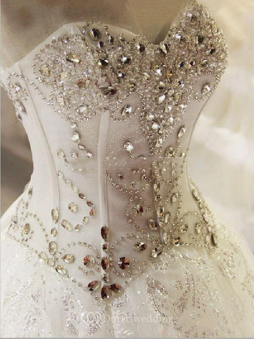 Glamorous Crystal Sweetheart Princess Wedding Dress Bling Tulle With Train view 3