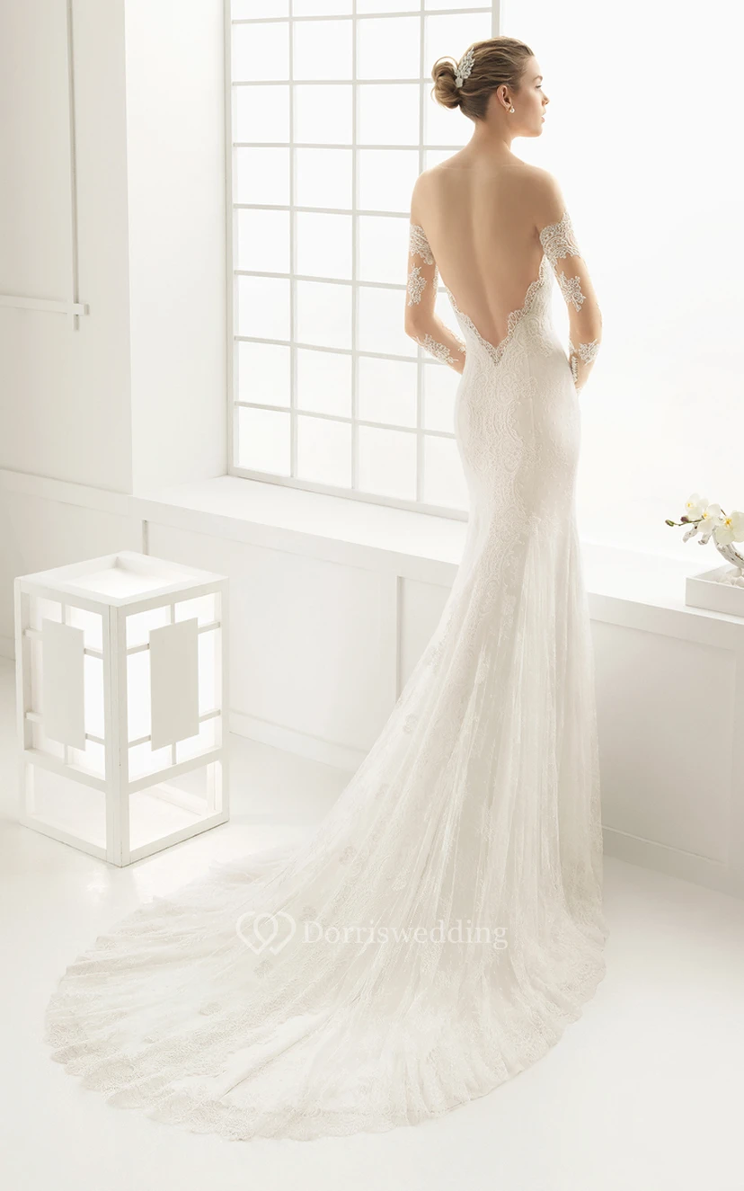 Vestido de dama de honor de organza, sin tirantes, sin espalda, de manga larga y con apliques. view 2