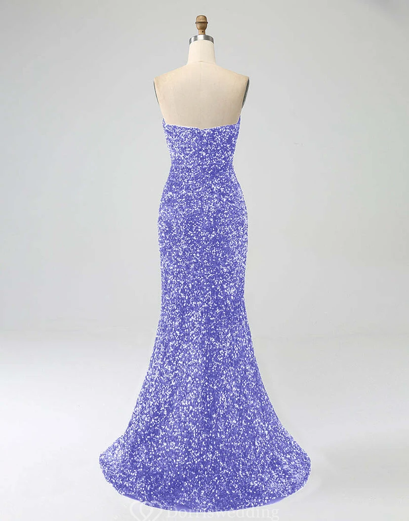 Robe bustier bleu roi à sequins et fente jusqu'à la cuisse view 24