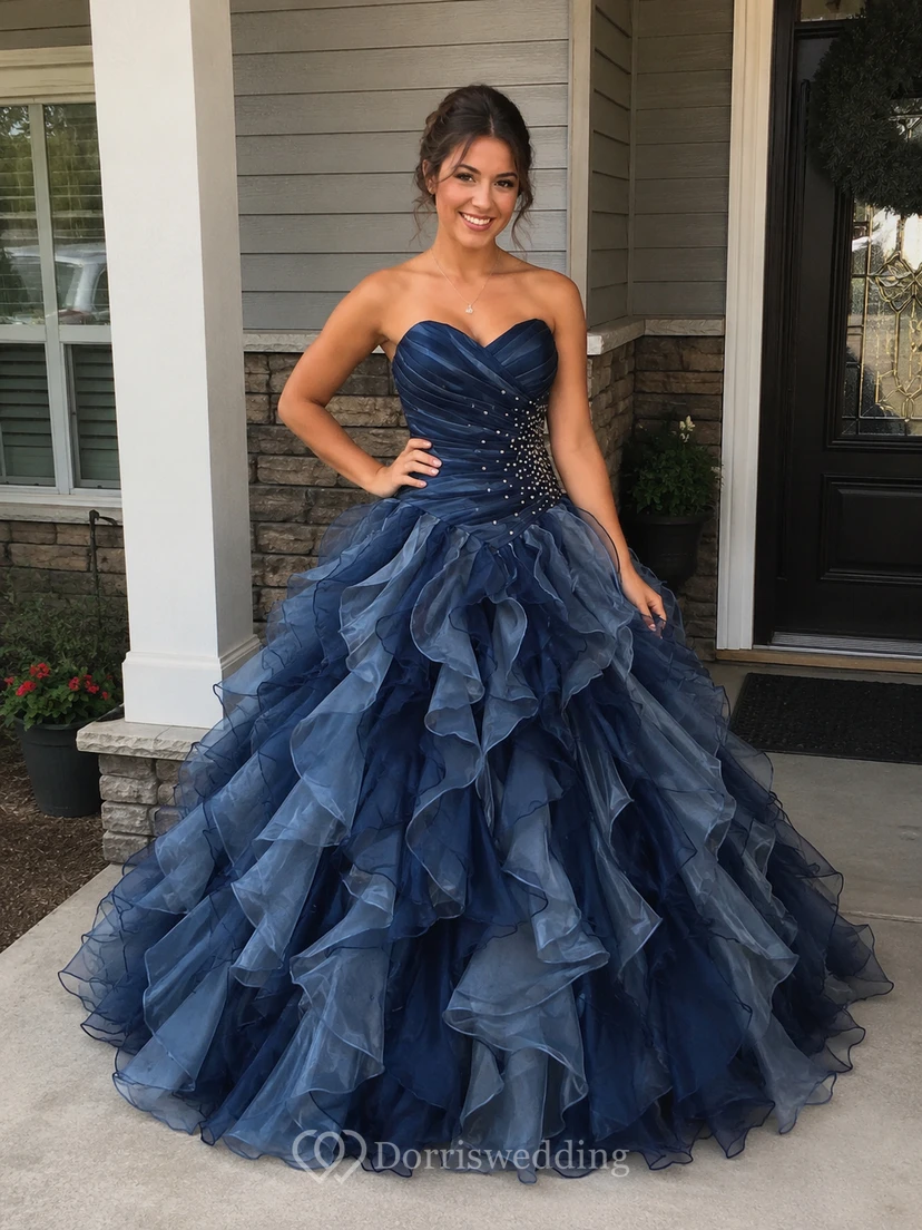Dreaming Sweetheart Ruched Ball Gown With Cascading Ruffles and Rhinestones view 10