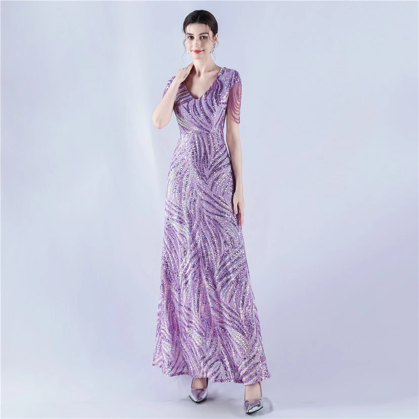 A-Line Big Swing Dress Skirt Encrypted Sequined Craft Beaded Evening Dress view 57