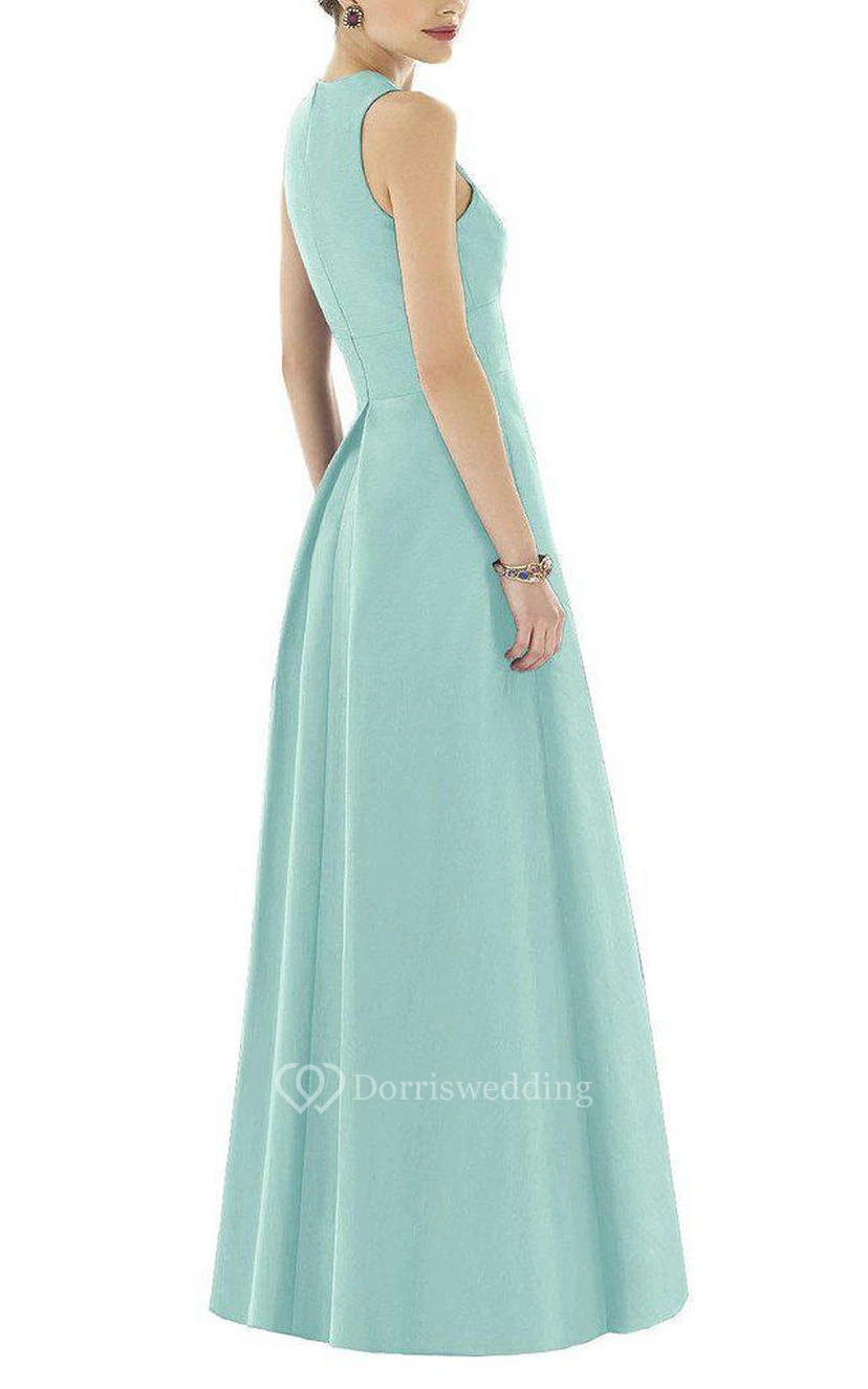 V-neck Satin Long Bridesmaid Dress with Pockets view 2