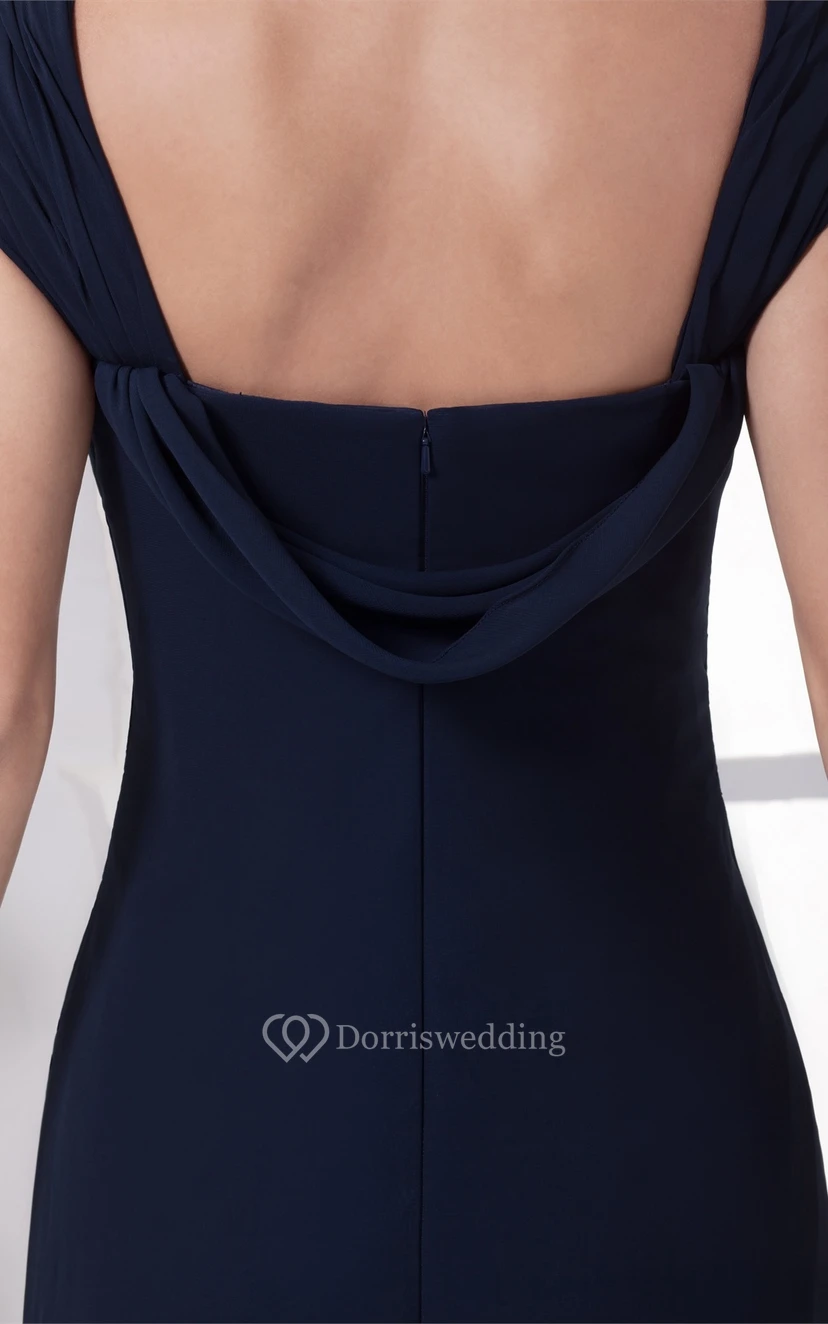 Caped-Sleeve Maxi Ruched Dress With Broach view 7
