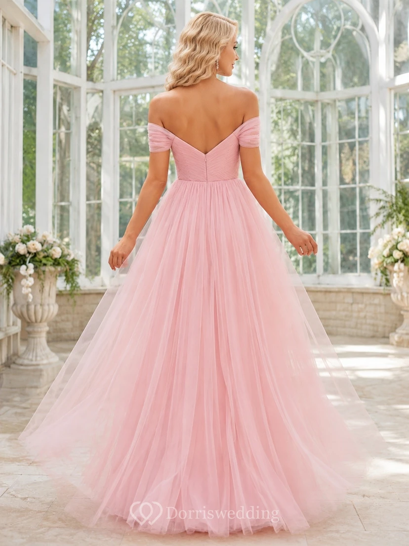Blushing Pink Sweetheart Sleeveless Tiered Tulle Ball Gown Floor-Length Prom Dress view 2