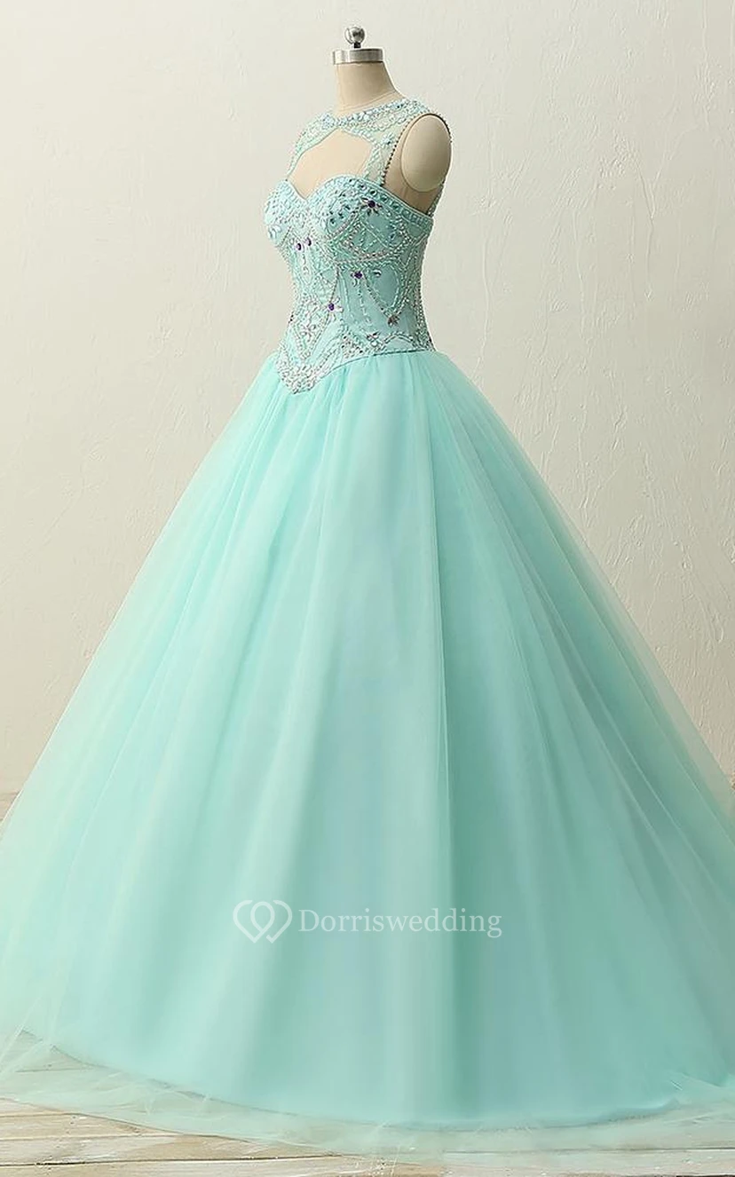 Long Straps Sweetheart Beading Brush Train Straps Tulle Lace Satin Dress view 3