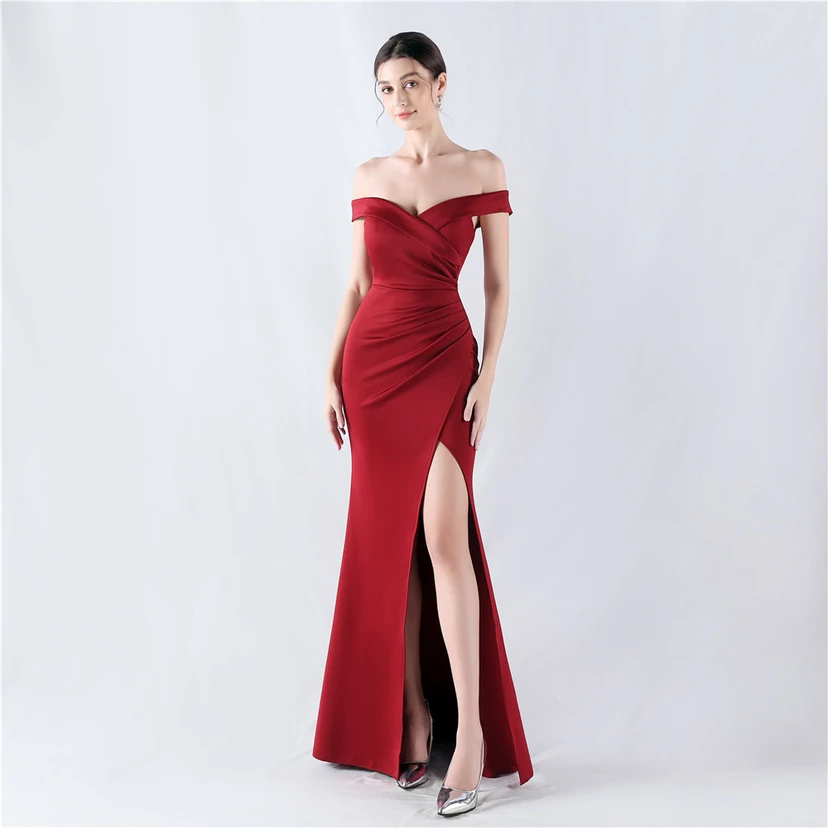 Robe de soirée classique asymétrique en satin à queue de poisson view 11