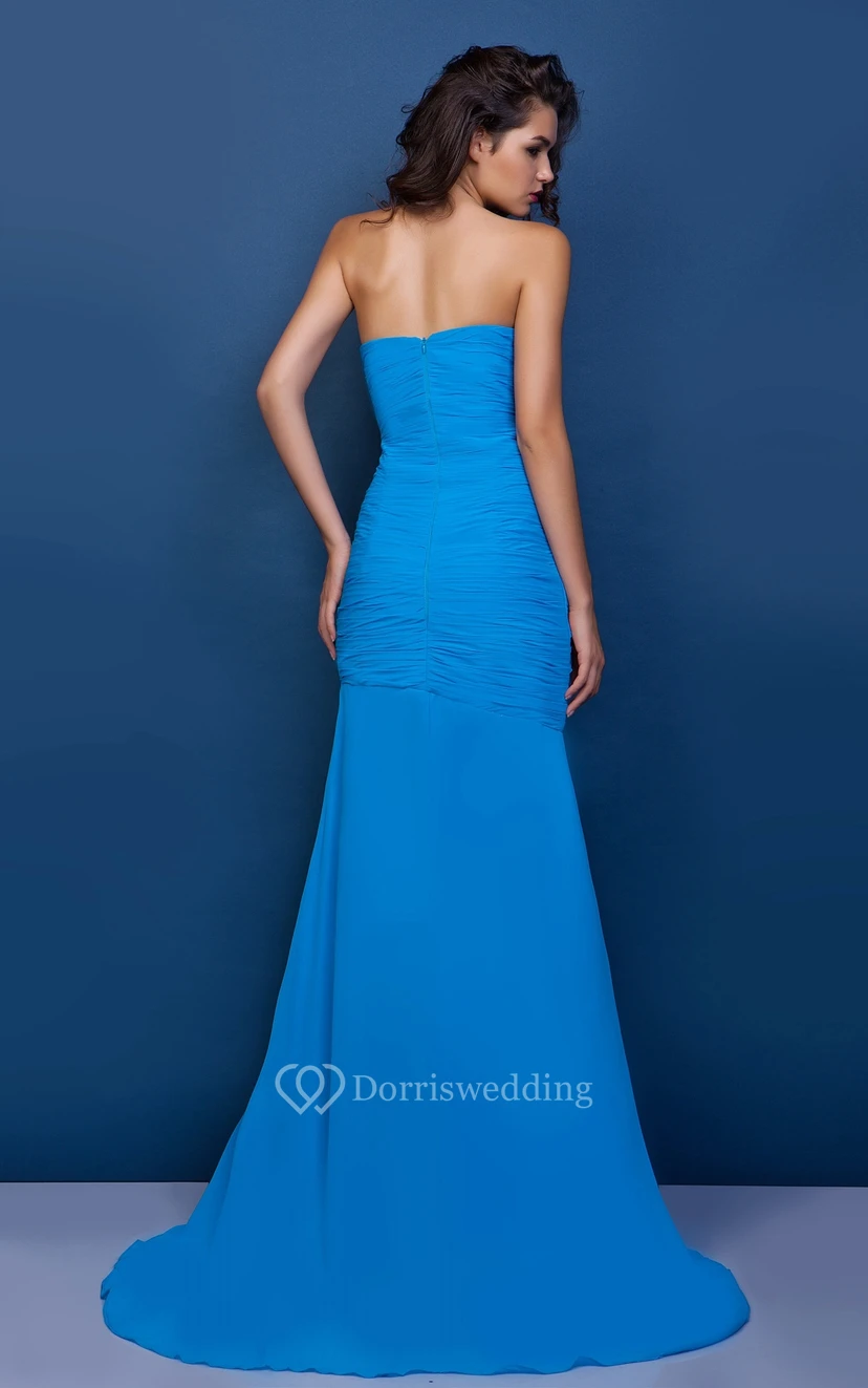 Vibrant Sweetheart Appliqued Maxi Dress With Ruching and Front Slit view 3