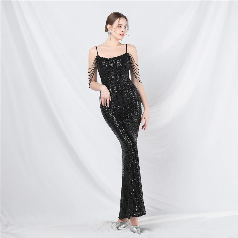 Robe de soirée longue à sequins et perles fantaisie view 65
