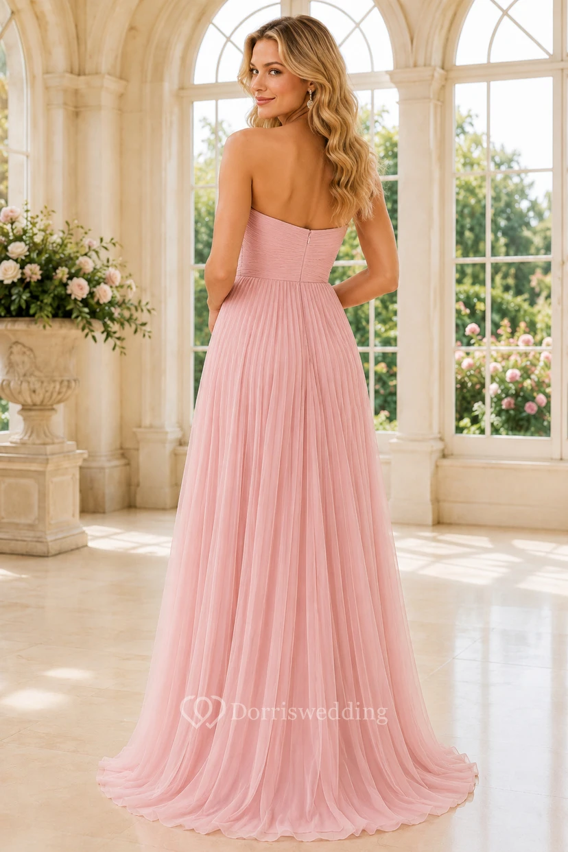 Plus Size Blushing Pink Strapless Pleated Chiffon A-Line Bridesmaid Dress view 2