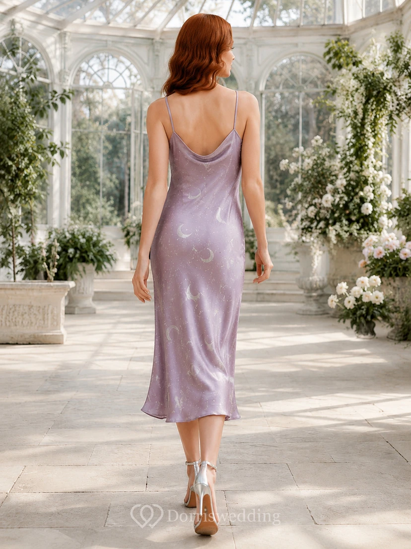 Lavender Cowl Neck Moon Satin Slip Midi Dress view 2