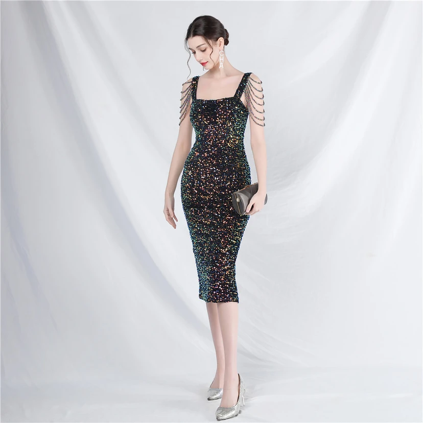 Craft Sequined Velvet Bottom Imitation Handmade Fantasy Sequin Evening Dress Daily Mini Dress view 24