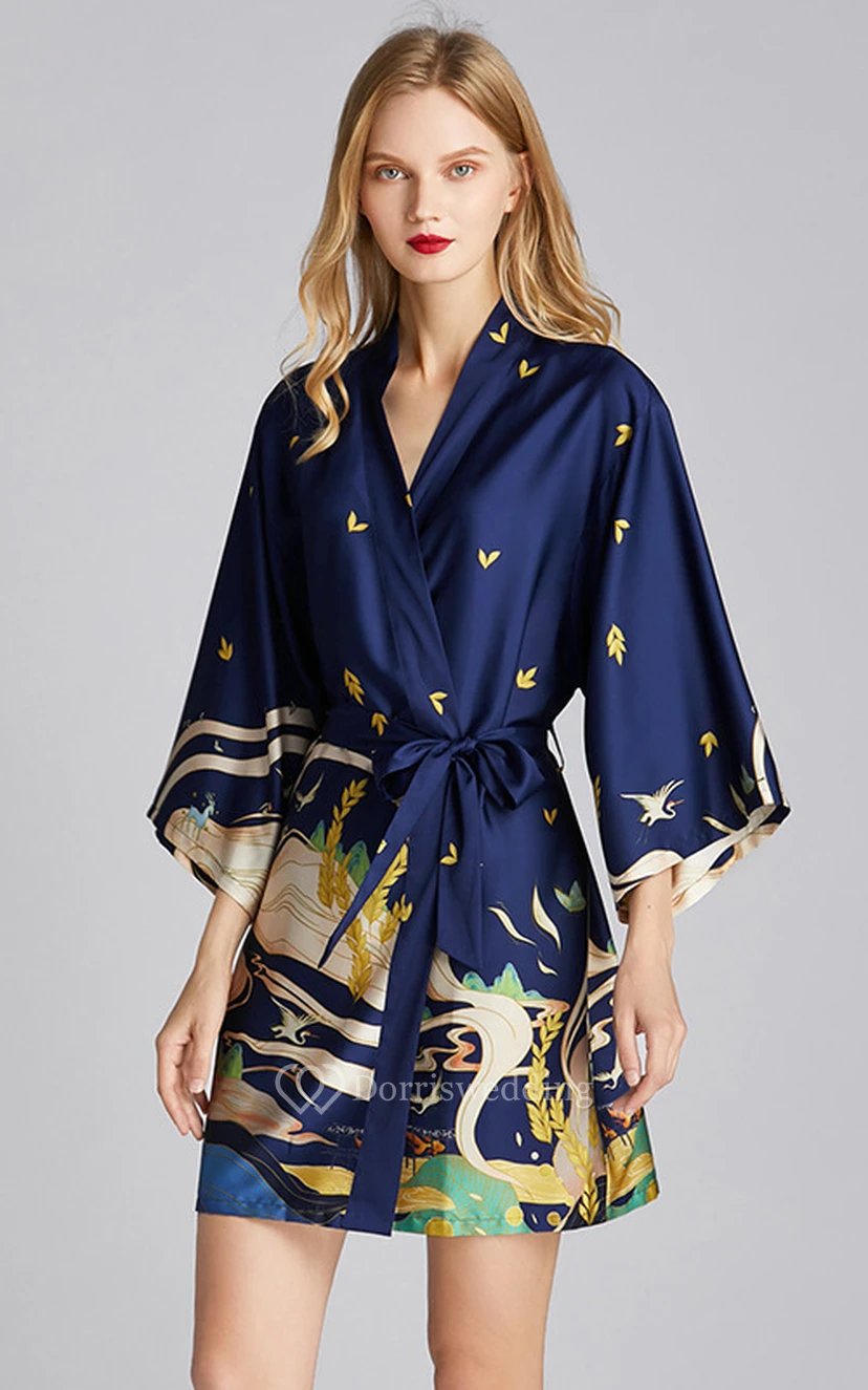Casual Floral Bride Bridesmaid Short Robe view 4