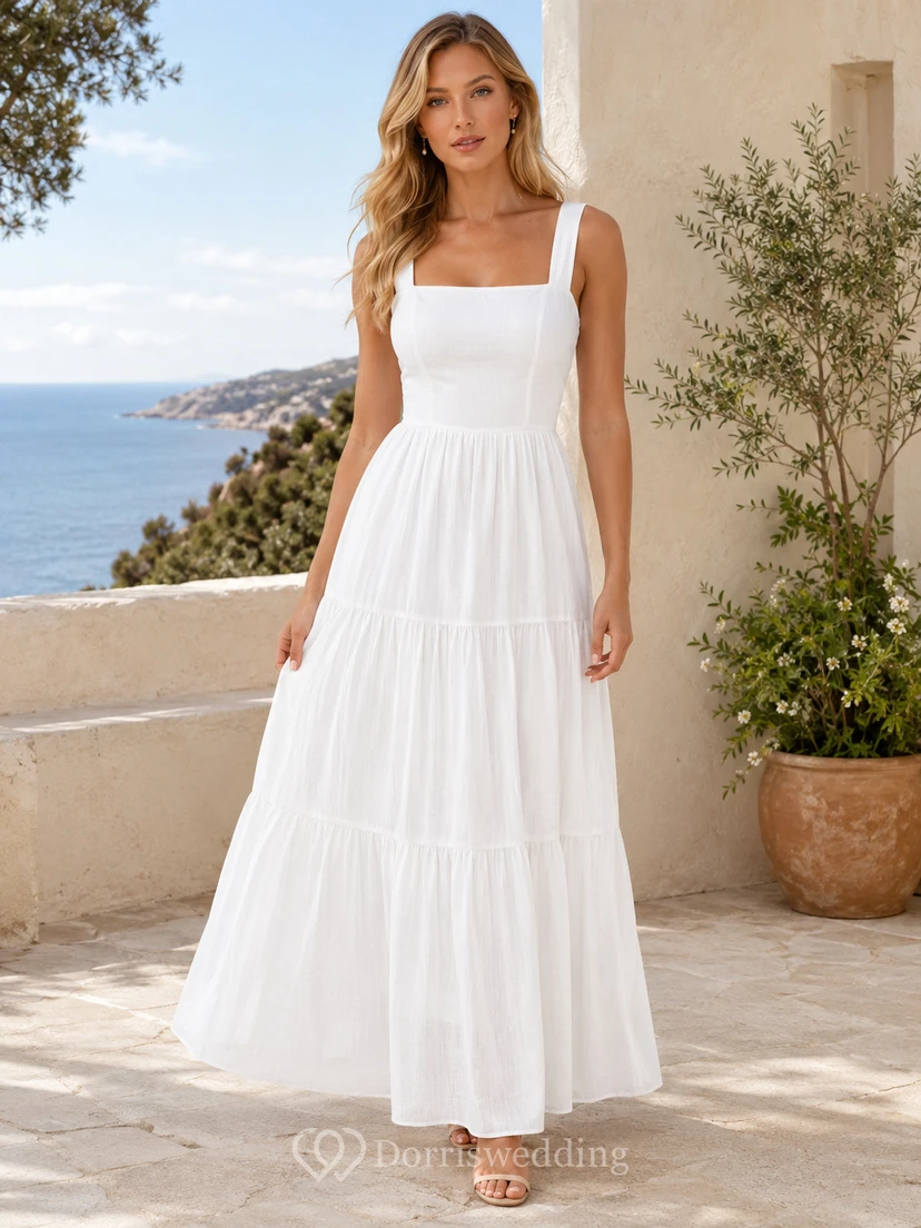 Vestido casual de gasa sin mangas, largo hasta los tobillos, corte en A, color blanco, de Island Tier.