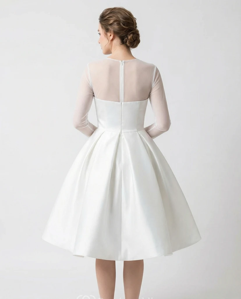 Brautkleid aus Taft mit langen Ärmeln und Illusionsausschnitt view 2