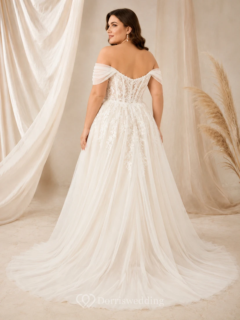 Plus Size Romantic Off Shoulder Flowy Wedding Dress view 2