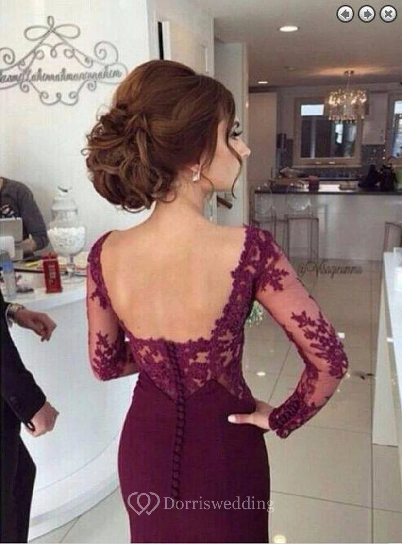 Gorgeous Long Sleeves Lace Appliques Evening Dress Mermaid Floor-Length view 3