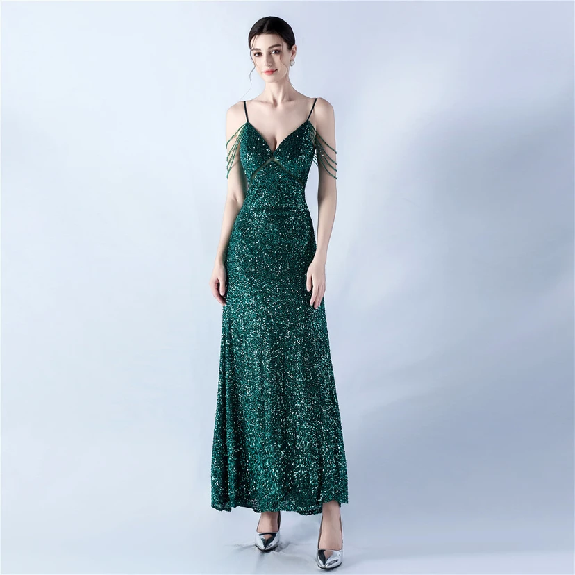 Sling A-Line Large Swing Mesh Sequin Evening Dress view 19