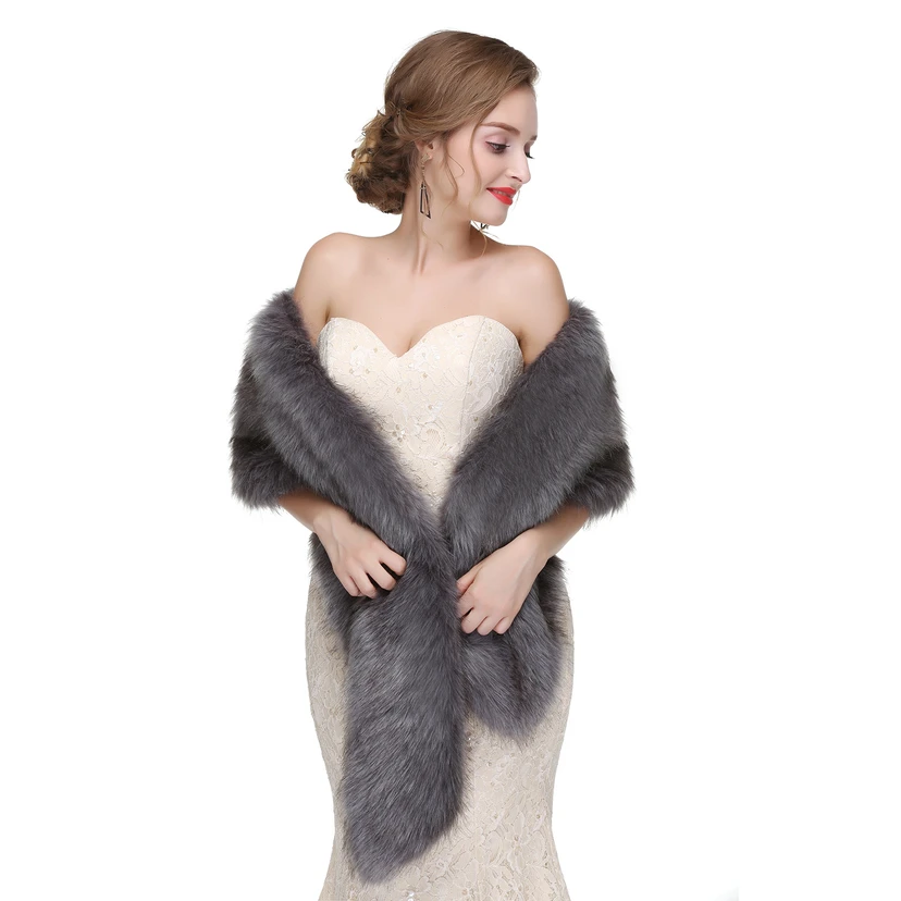 Bridal Winter Warm Wool Cape Fur Wedding Dress Fox Fur Waistcoat view 39
