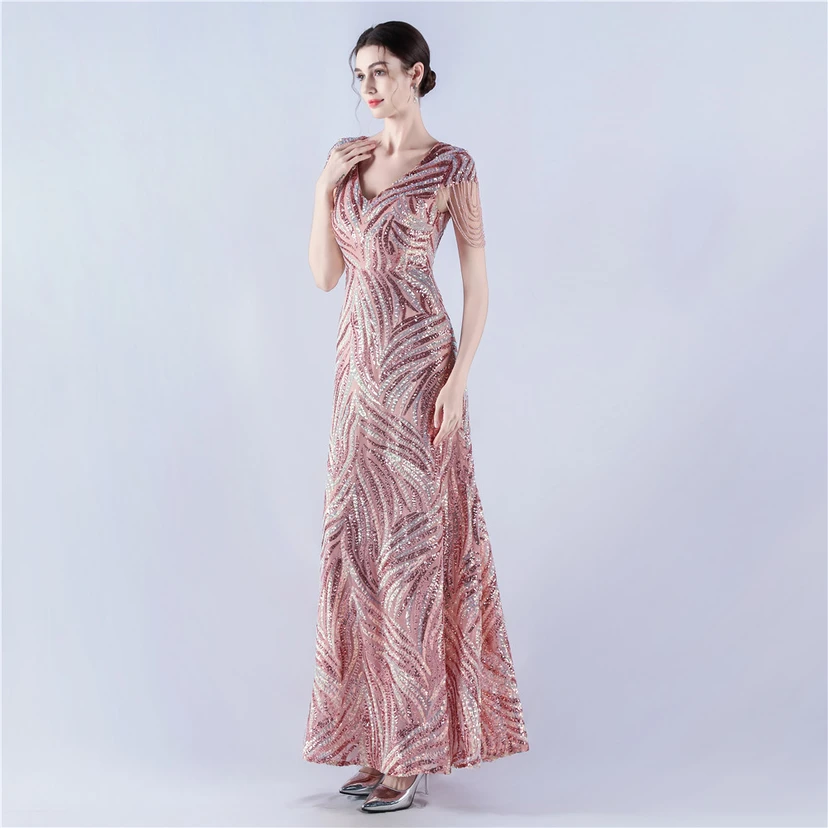 A-Line Big Swing Dress Skirt Encrypted Sequined Craft Beaded Evening Dress view 13