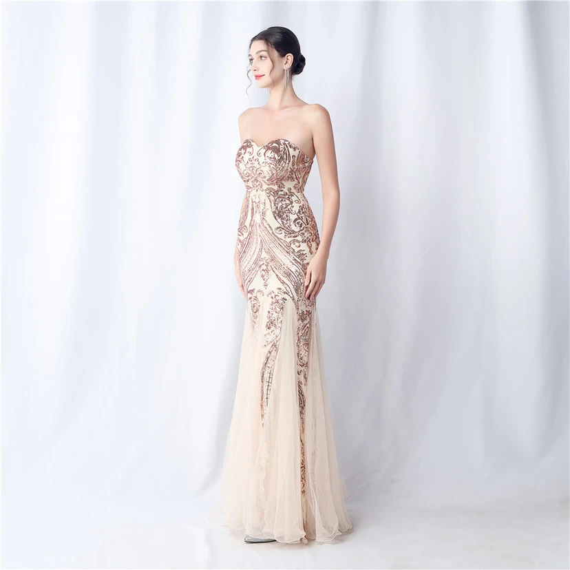 Positionierung Blumenschnitt Netz Pailletten Hochzeitsdinner Toast Party Abendkleid view 48