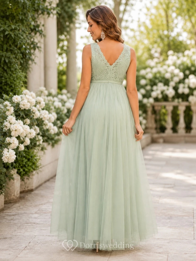 Mint Lace V-Neck Sleeveless Empire Maternity Maxi Dress view 2