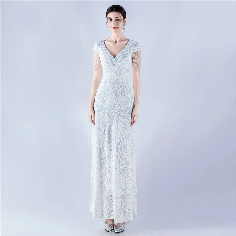 A-Line Big Swing Dress Skirt Encrypted Sequined Craft Beaded Evening Dress view 82