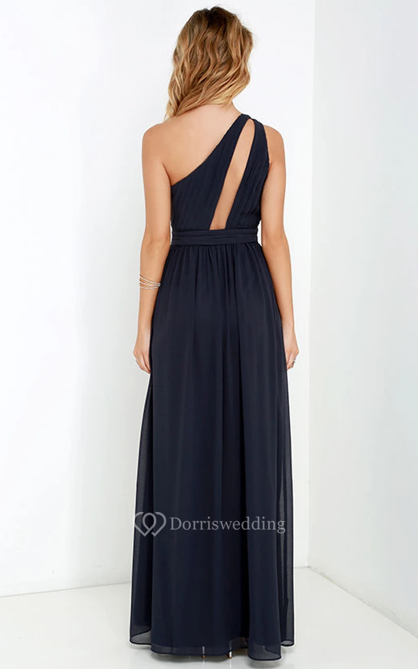 Long One-Shoulder Chiffon A-Line Unique Dress view 2