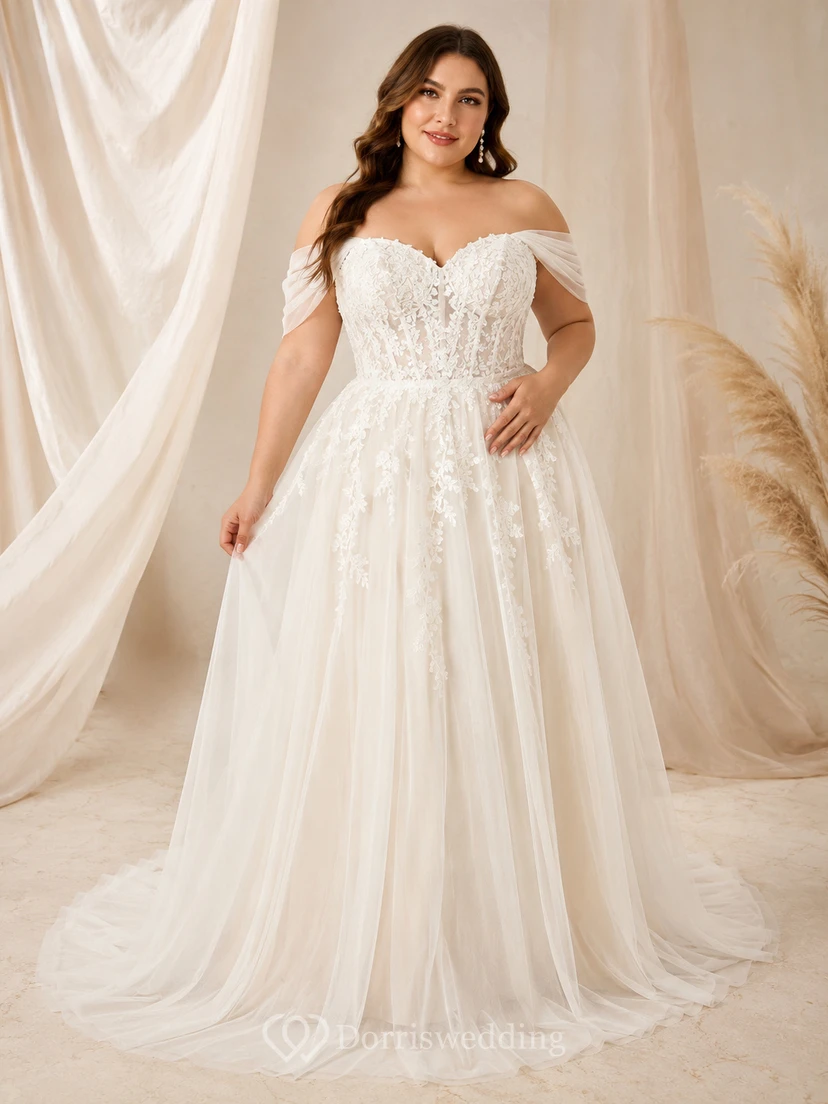 Plus Size Romantic Off Shoulder Flowy Wedding Dress