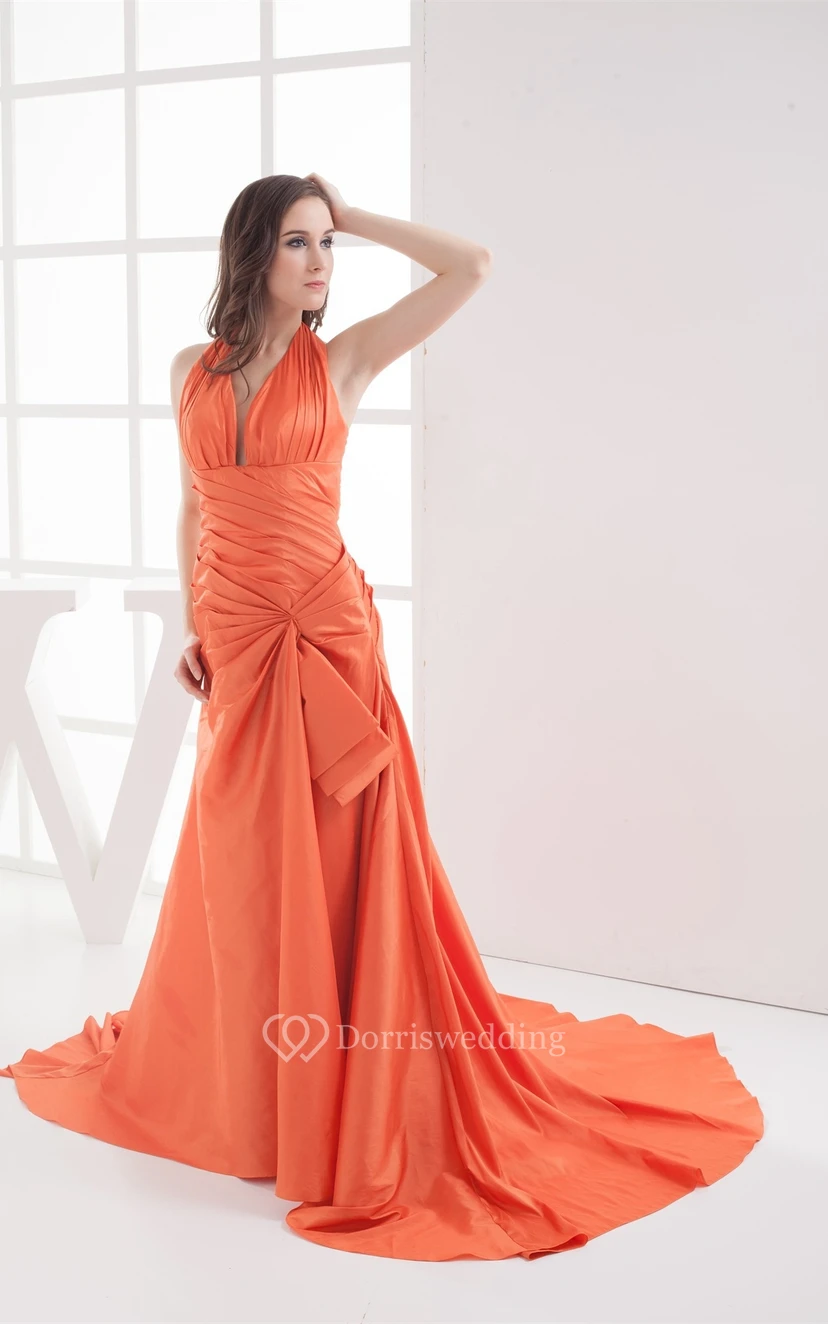 Plunged Maxi Halter and Dress With Central Ruching view 7