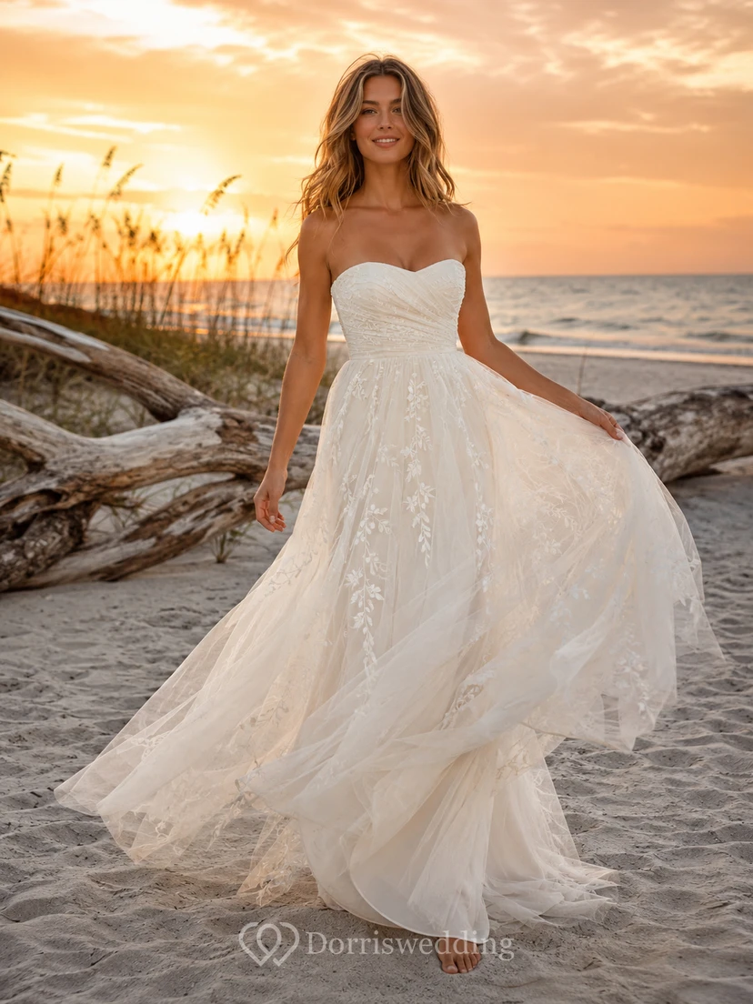 Strapless Lace Bodice Sunset Beach A Line Gown