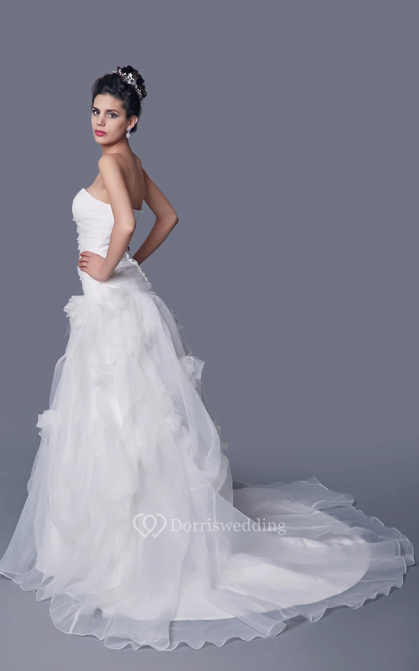 Exquisite Ruched Organza Wedding Gown With Pick-up Ruffles view 3