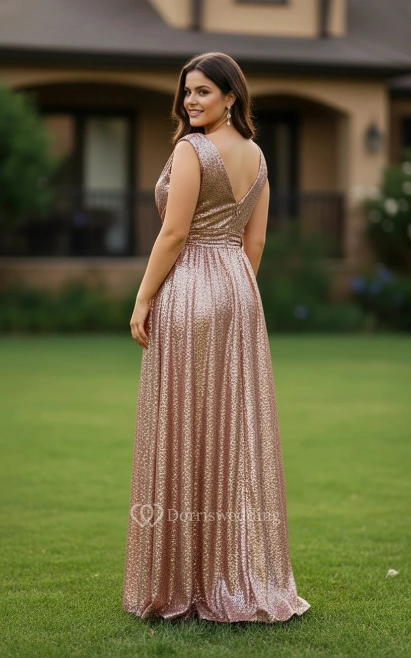 Sparkling Pleated V-Neck Evening Dress view 2