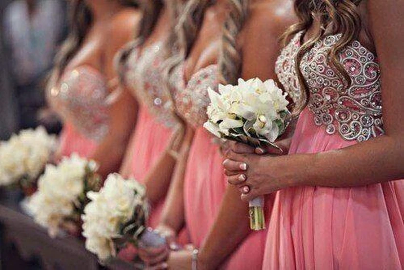 Glamorous Sweetheart Sleeveless Chiffon Blush Bridesmaid Dress Short With Crystals view 2