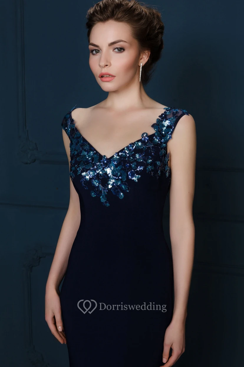 Floor-Length Crystal Sleeveless V-Neck Chiffon Evening Dress view 4