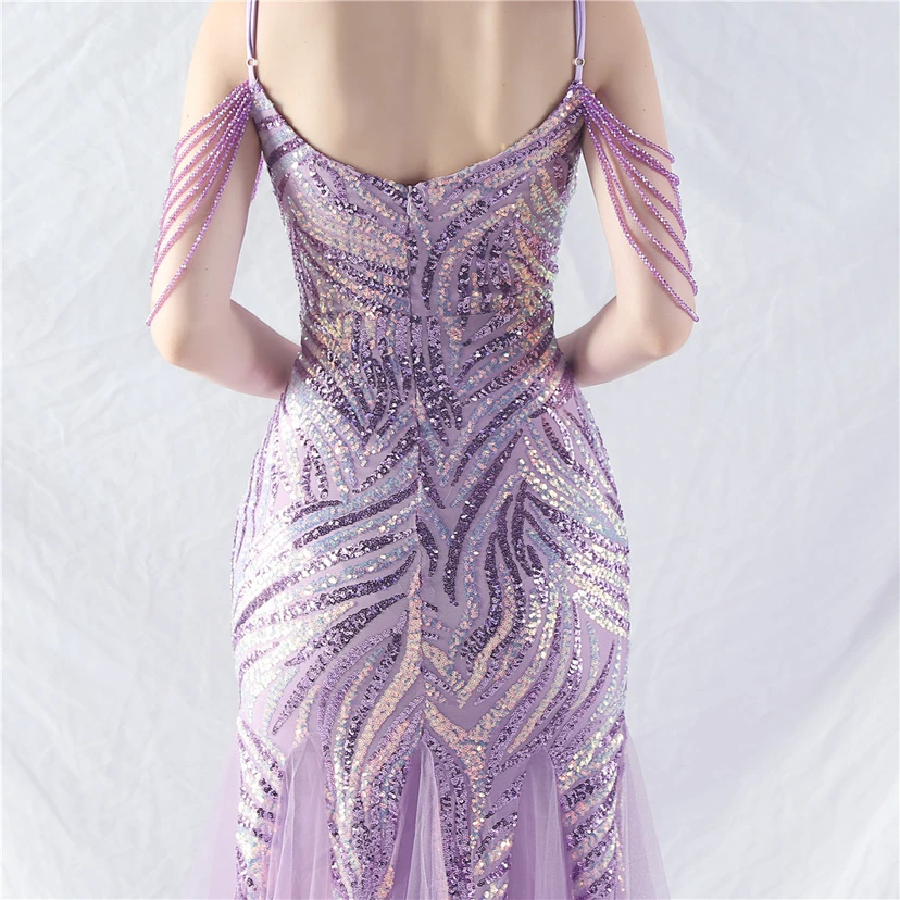 Layered Beads Spliced ​​Mesh High-End Evening Dress view 50
