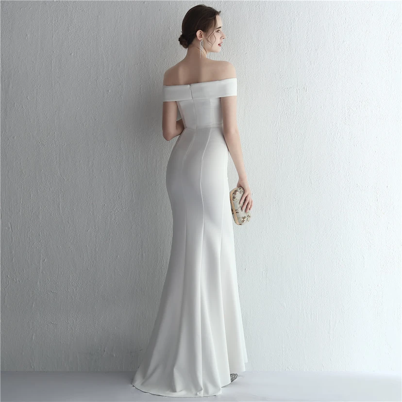 Vestido largo de satén ajustado de un solo hombro para cenas de celebridades, con falda de cola de pez ajustada, vestido de exhibición para modelos de autos de boda view 23