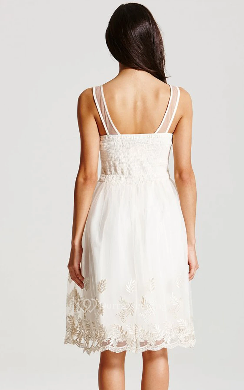 High-Neck Knee-Length Dress With Lace And Illusion Straps view 2