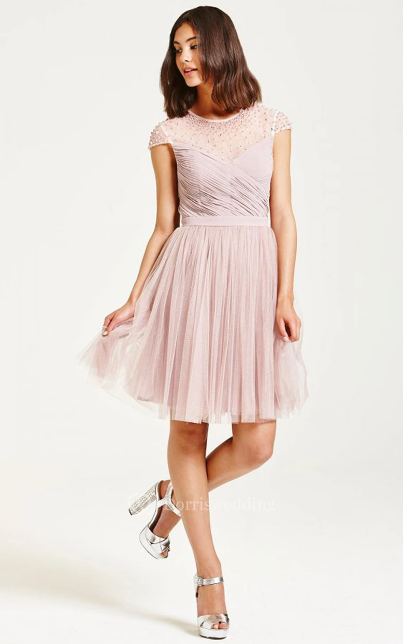 Beaded Illusion Neckline Dress With Back Keyhole view 3
