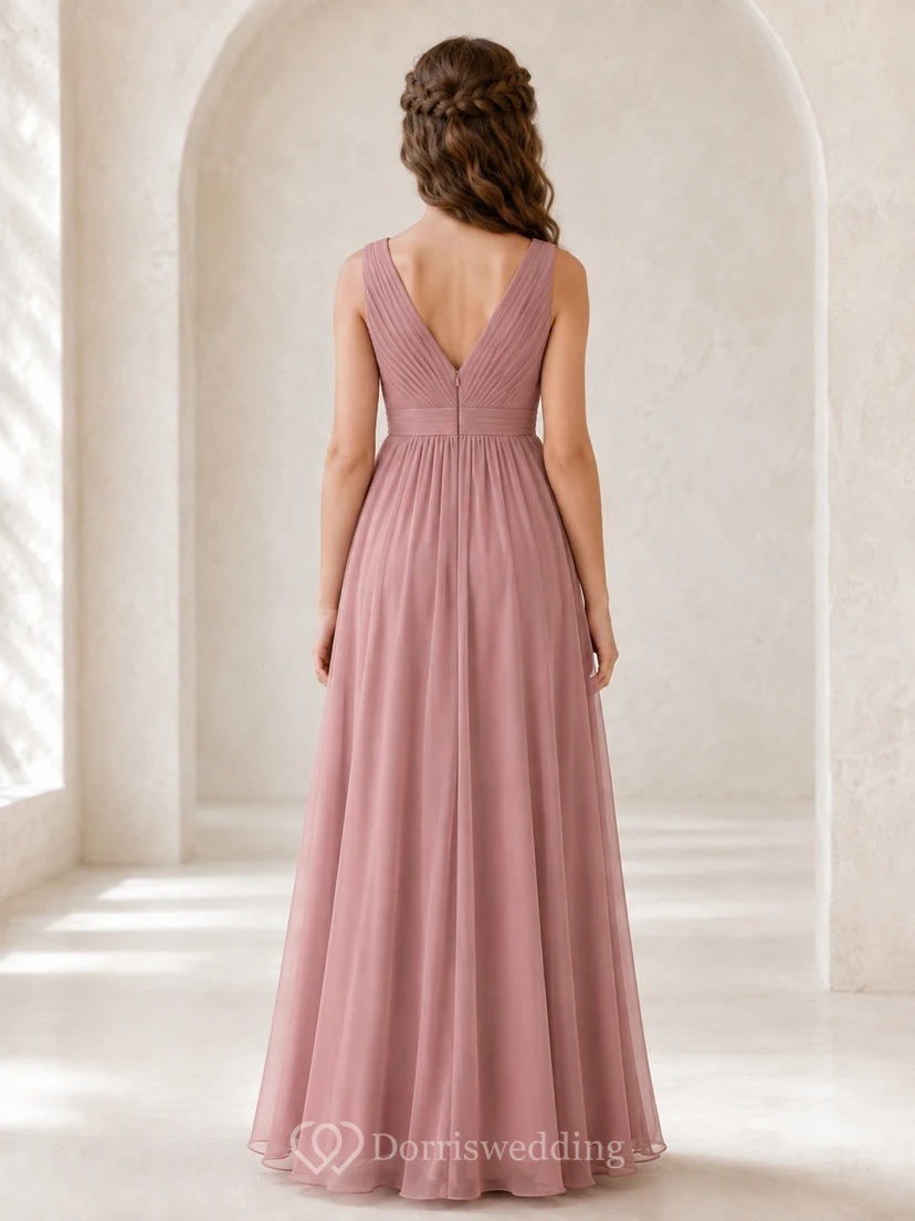Blushing Pink Junior Bridesmaid Dress A-Line V-neck Sleeveless Chiffon Romantic view 2