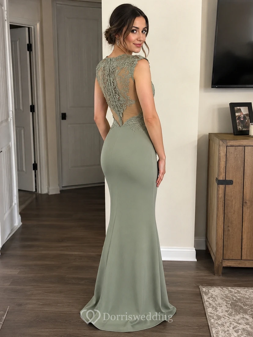 Elegant Black Sleeveless Mermaid Evening Dress Lace Appliques Beadings view 9