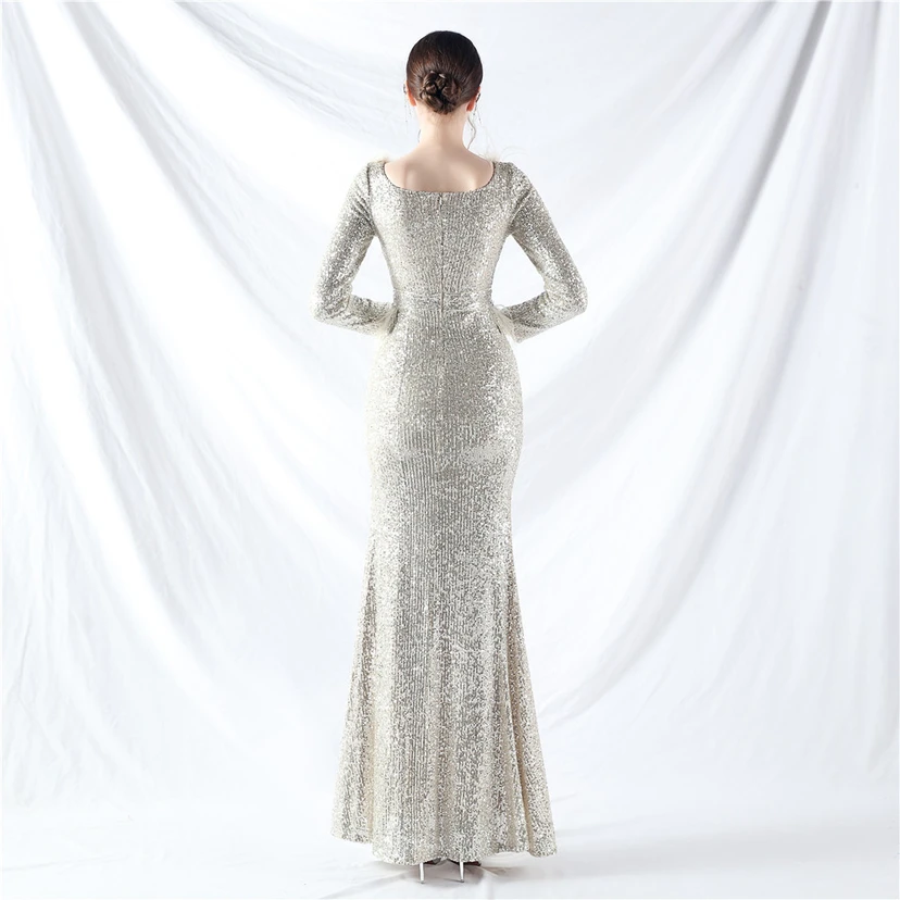 Craft-Made Ostrich Feather Long-Sleeved Beads Evening Dress view 50