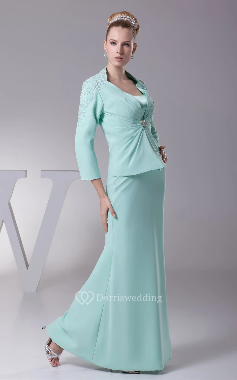 Vestido largo ajustado con tirantes finos y bolero view 5
