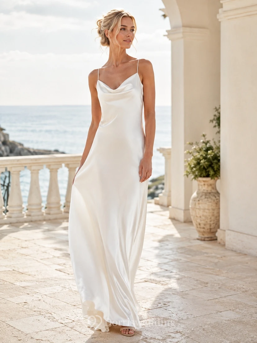 Elegant Straps Sleeveless Satin Wedding Gown Classic Occasion