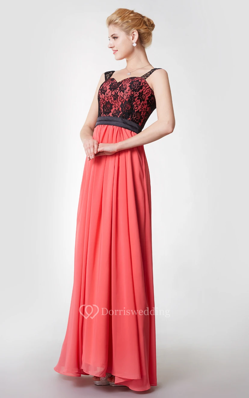 Sleeveless A-line Long Chiffon Dress With Lace Bodice view 4