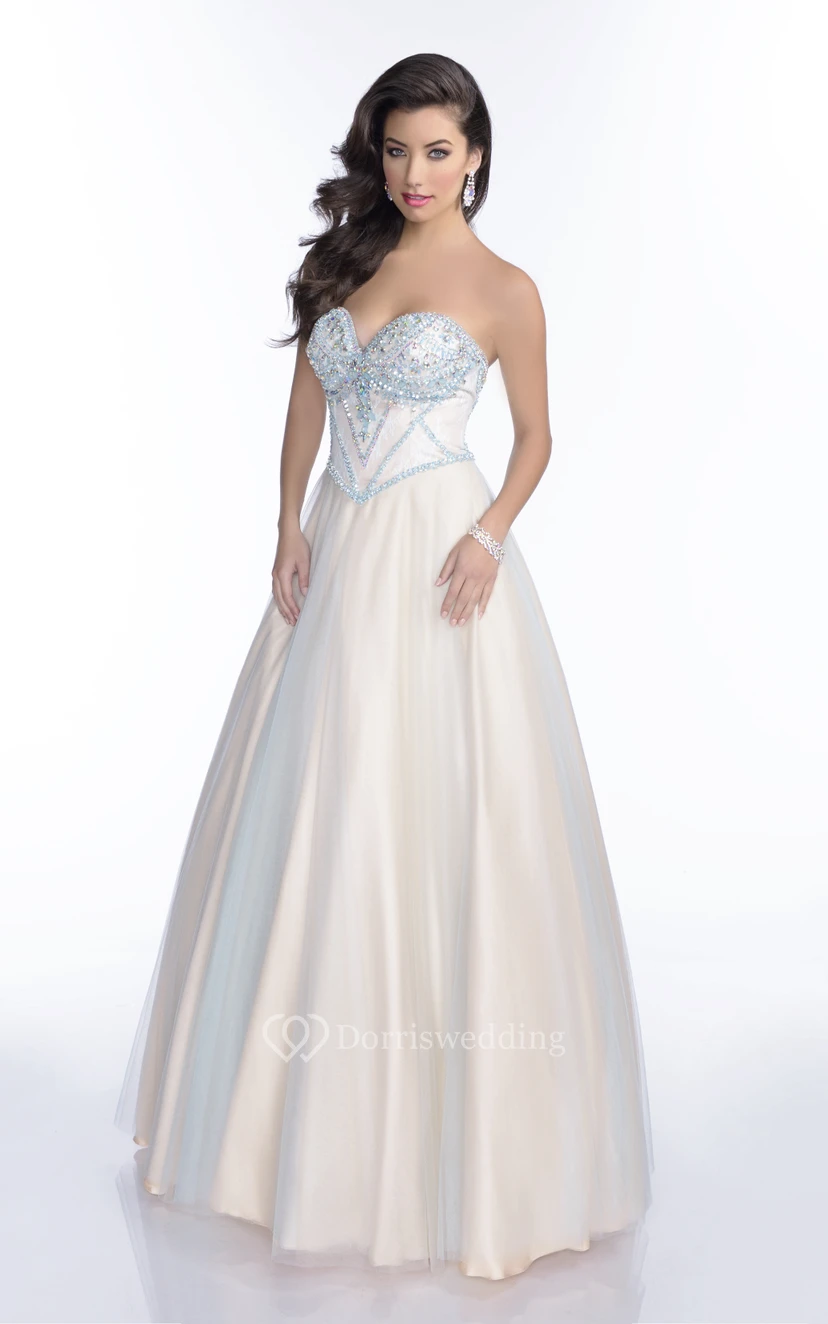 Tulle A-Line Sweetheart Prom Dress Featuring Lace-Up Back And Jeweled Bust