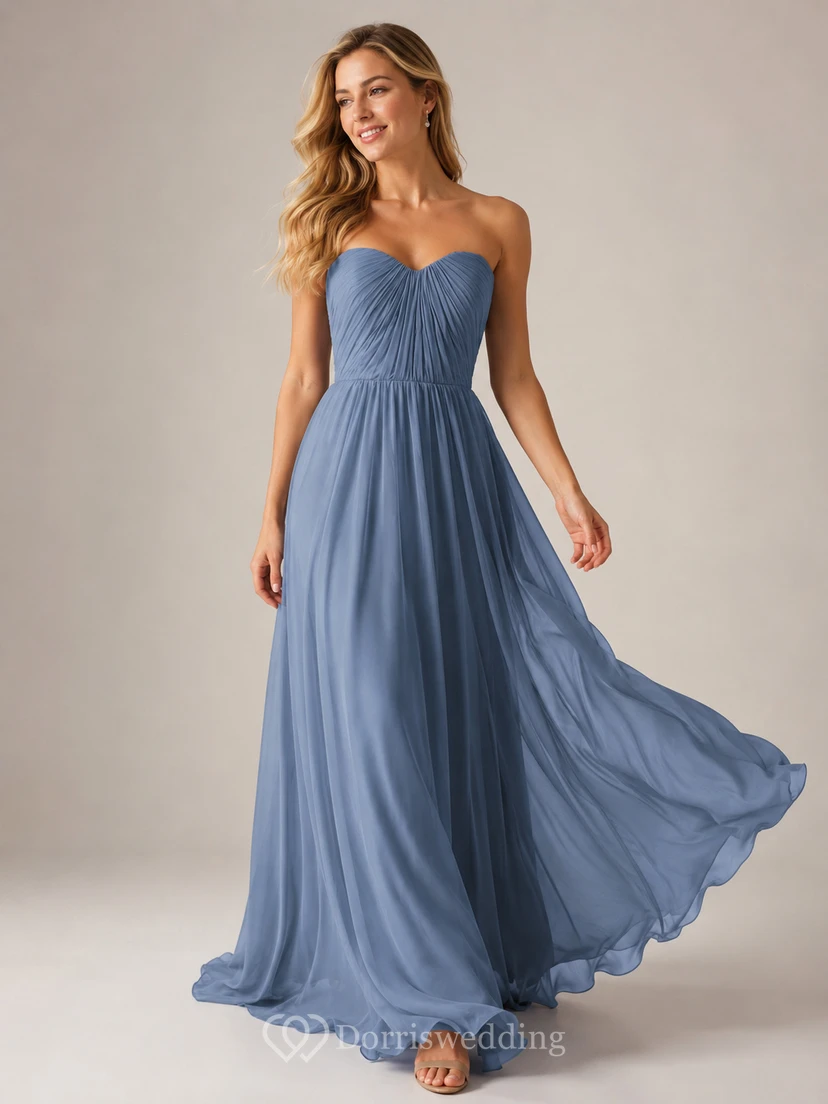 Sweetheart Pleated Chiffon A-line Gown With Zipper Back view 4