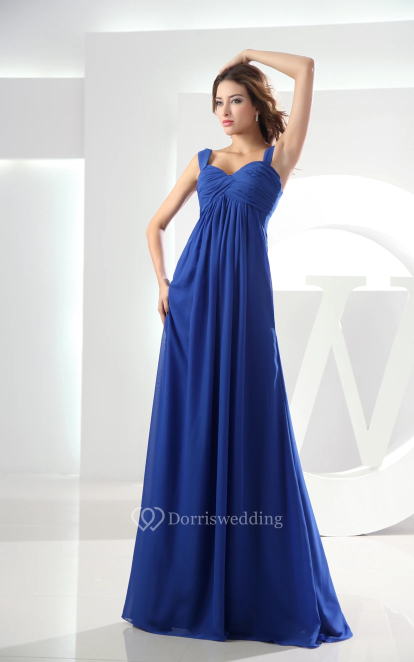 Chiffon Pleated Maxi Dress With Ruching and Empire Waist view 4