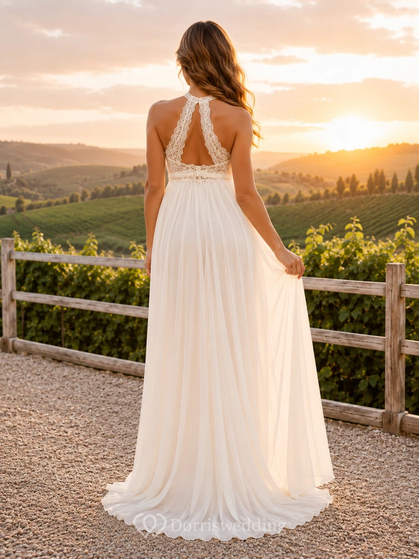 Umstands-Neckholder-Brautkleid mit offenem Rücken im Sunset Vineyard-Stil view 2